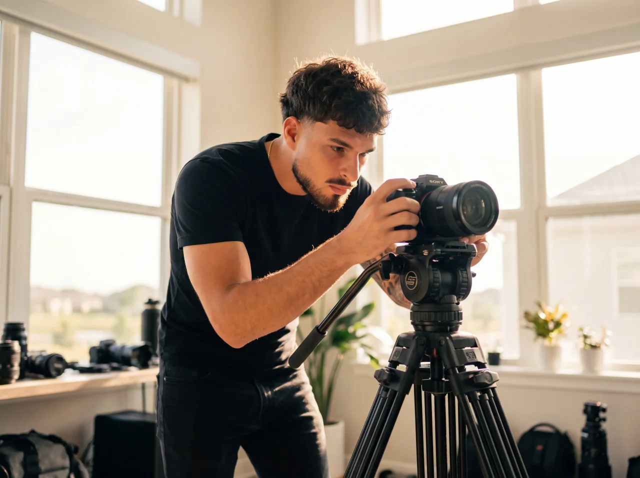 Videographer filming a luxury living room for a listing